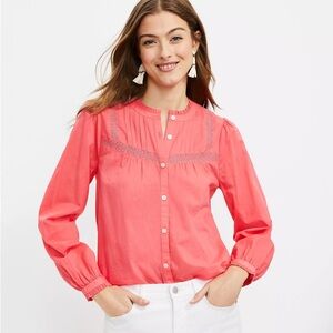 Ann Taylor Loft Embroidered Pleated Yoke Blouse